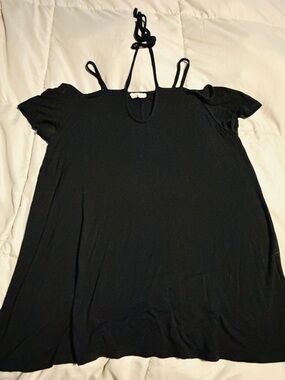 Black Cold-Shoulder Dress Shirt with Halter Tie